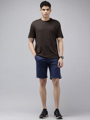 Men's Navy Blue Solid Cotton Slim Fit Knee Length 5 Pockets Casual Shorts
