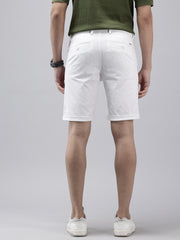 Men's White Solid Cotton Slim Fit Knee Length 5 Pockets Casual Shorts