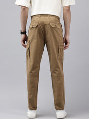 Men's Brown Solid Cotton 7 Pockets Cargo Trouser