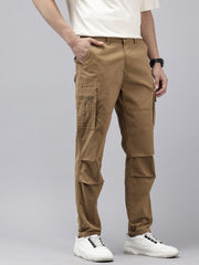 Men's Brown Solid Cotton 7 Pockets Cargo Trouser