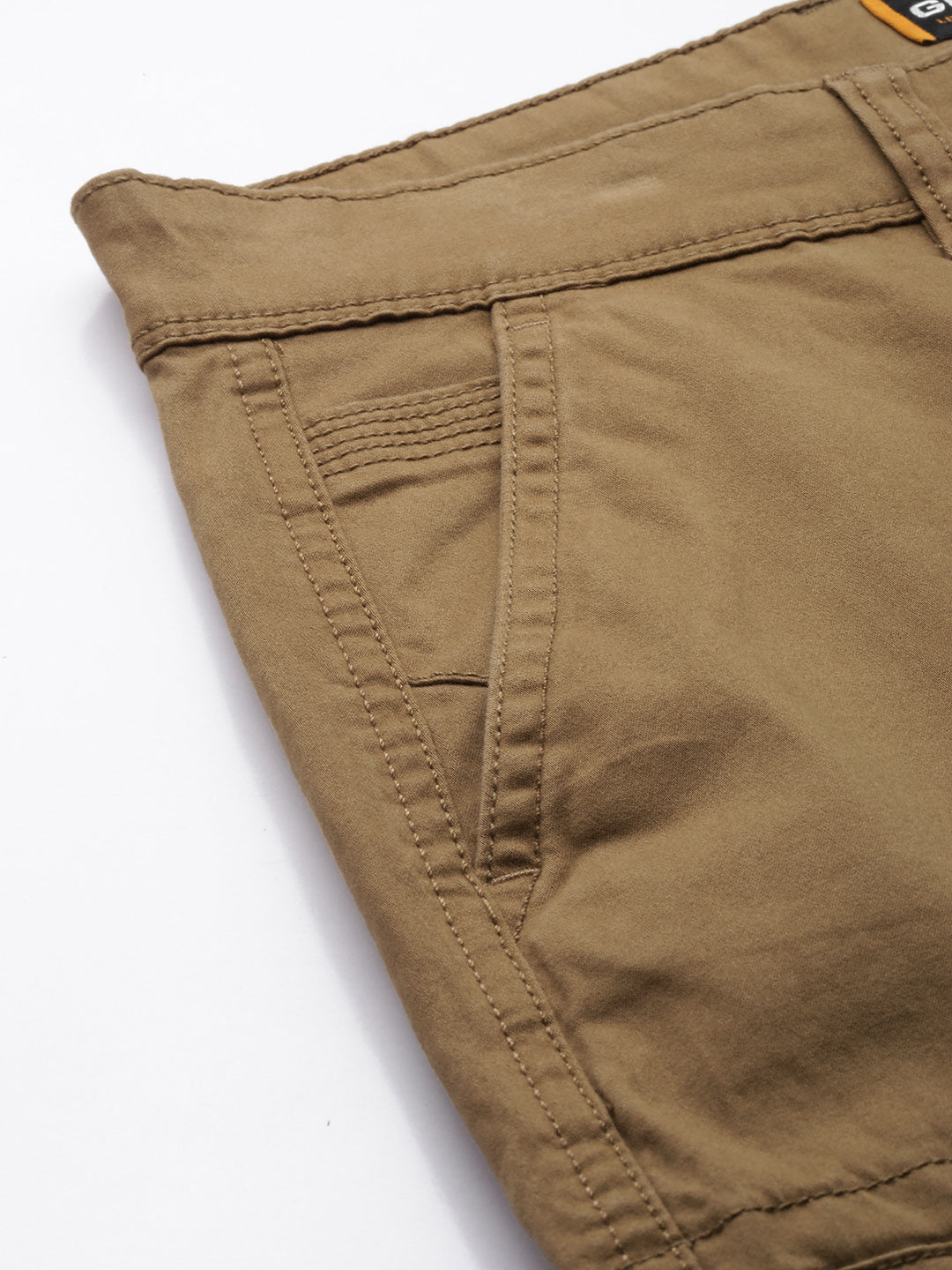 Men's Brown Solid Cotton 7 Pockets Cargo Trouser