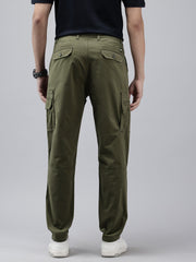 Men's Dark Olive Solid Cotton 7 Pockets Cargo Trouser