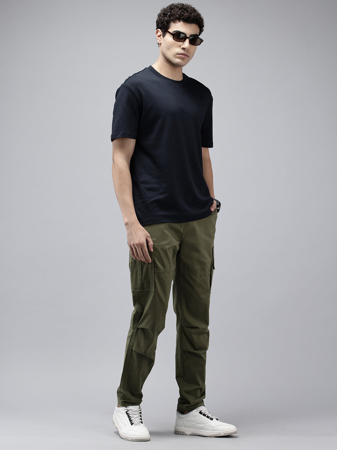 Men's Dark Olive Solid Cotton 7 Pockets Cargo Trouser