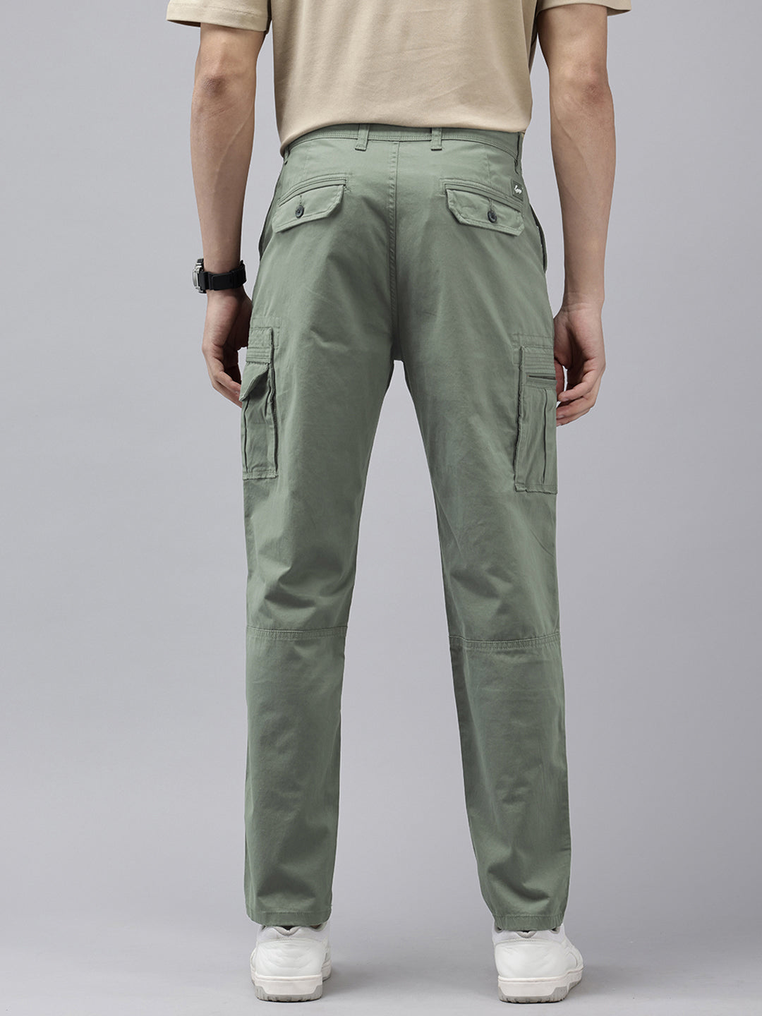 Men's Grey Solid Cotton 7 Pockets Cargo Trouser