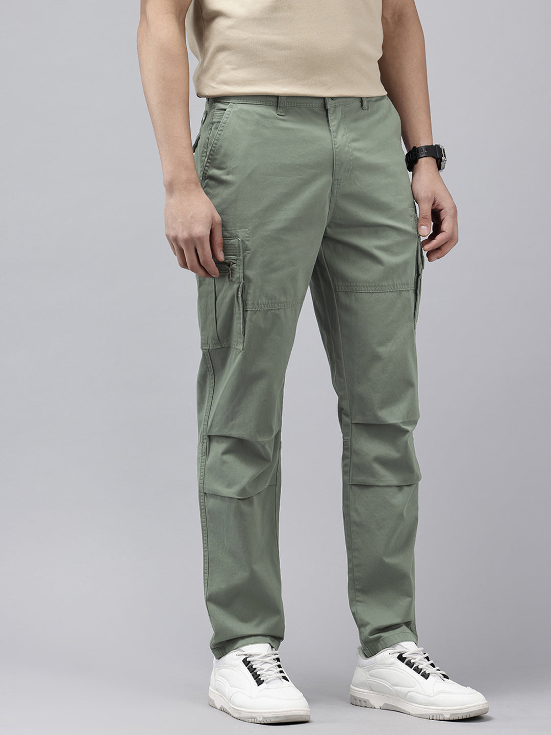 Men's Grey Solid Cotton 7 Pockets Cargo Trouser