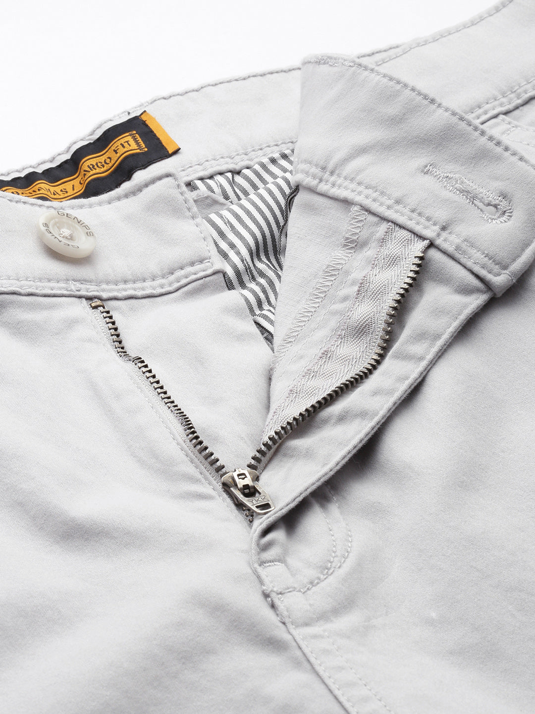 Men's Light Grey Solid Cotton 7 Pockets Cargo Trouser