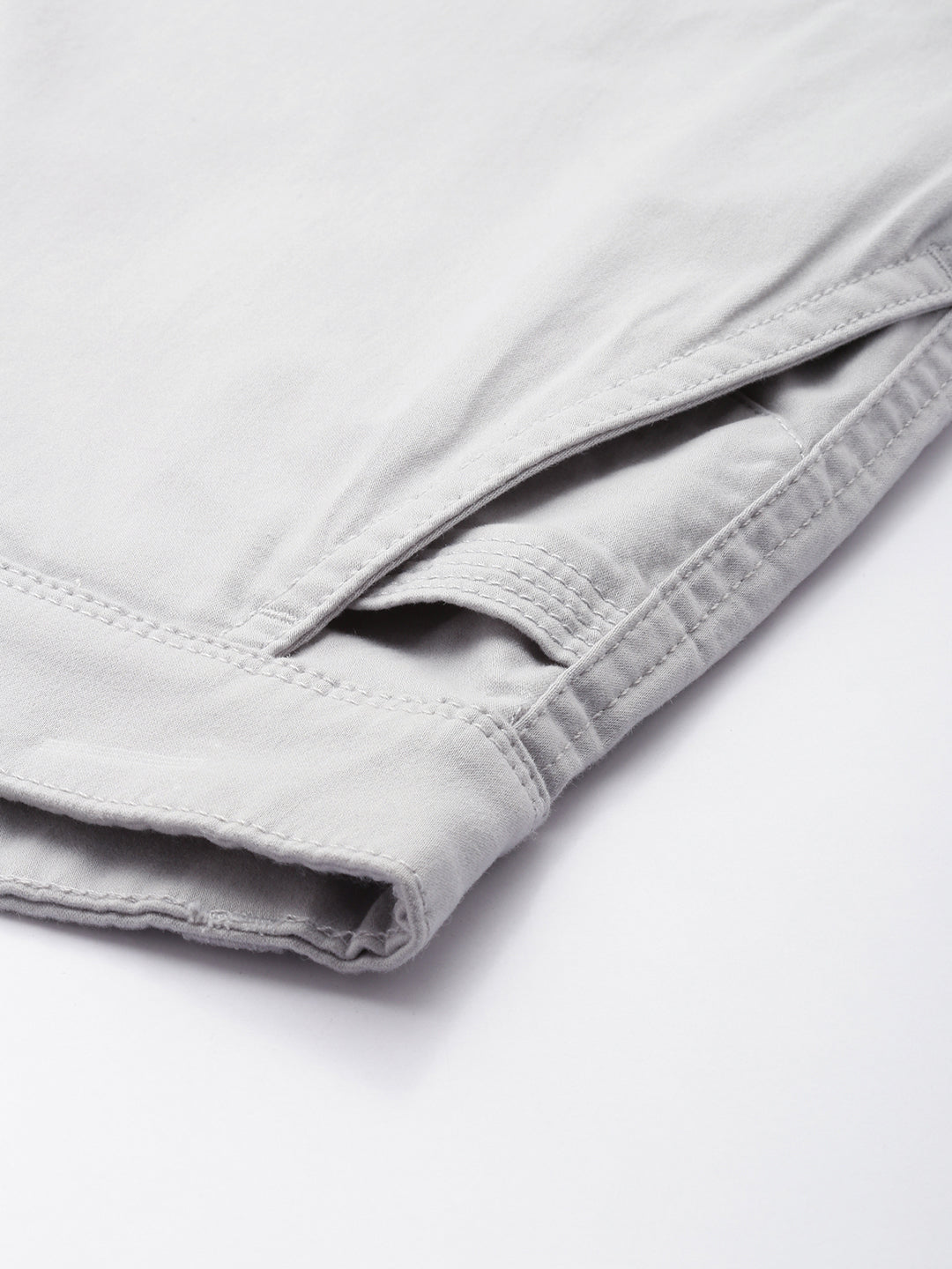 Men's Light Grey Solid Cotton 7 Pockets Cargo Trouser
