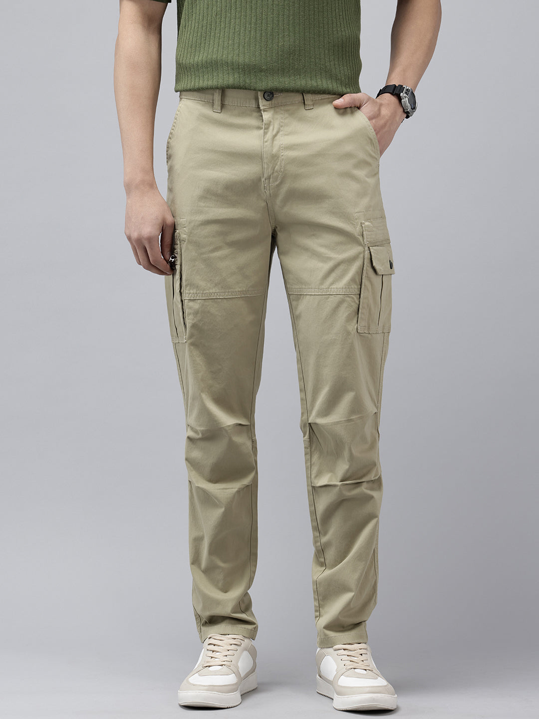 Men's Mint Solid Cotton 7 Pockets Cargo Trouser
