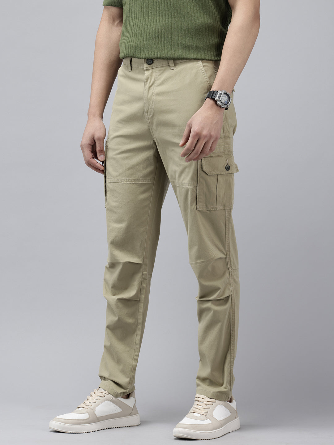 Men's Mint Solid Cotton 7 Pockets Cargo Trouser