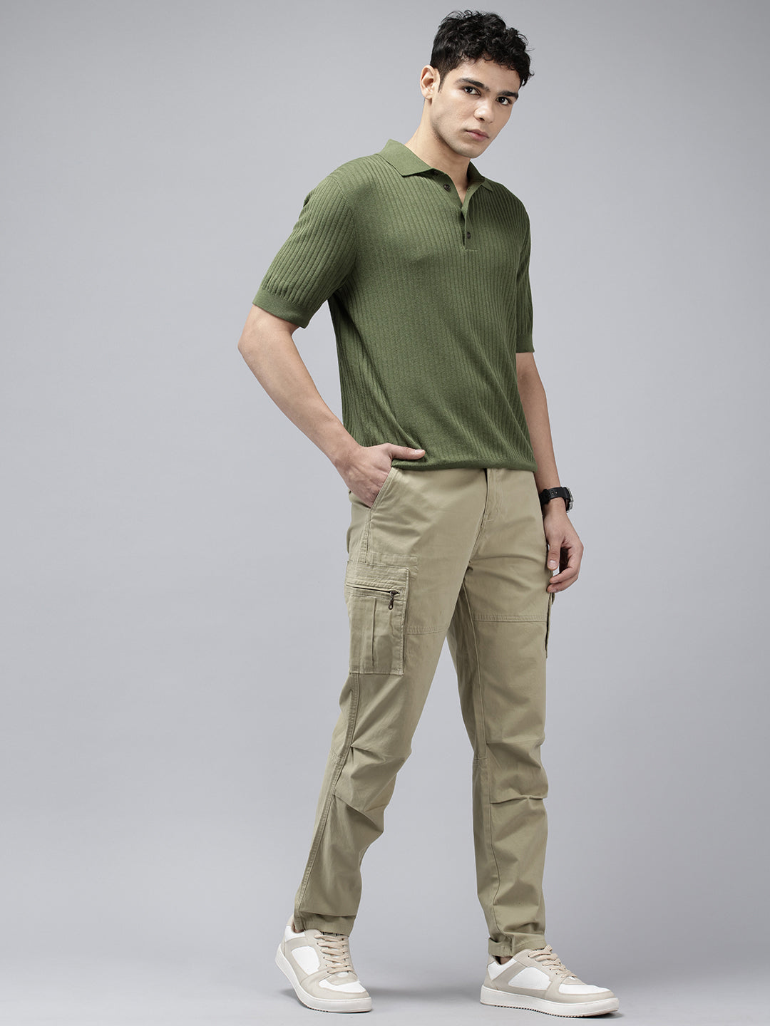 Men's Mint Solid Cotton 7 Pockets Cargo Trouser