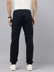 Men's Navy Blue Cotton Bahamas Joggers Fit Camouflage Printed 4 Pocket Jogger Trouser