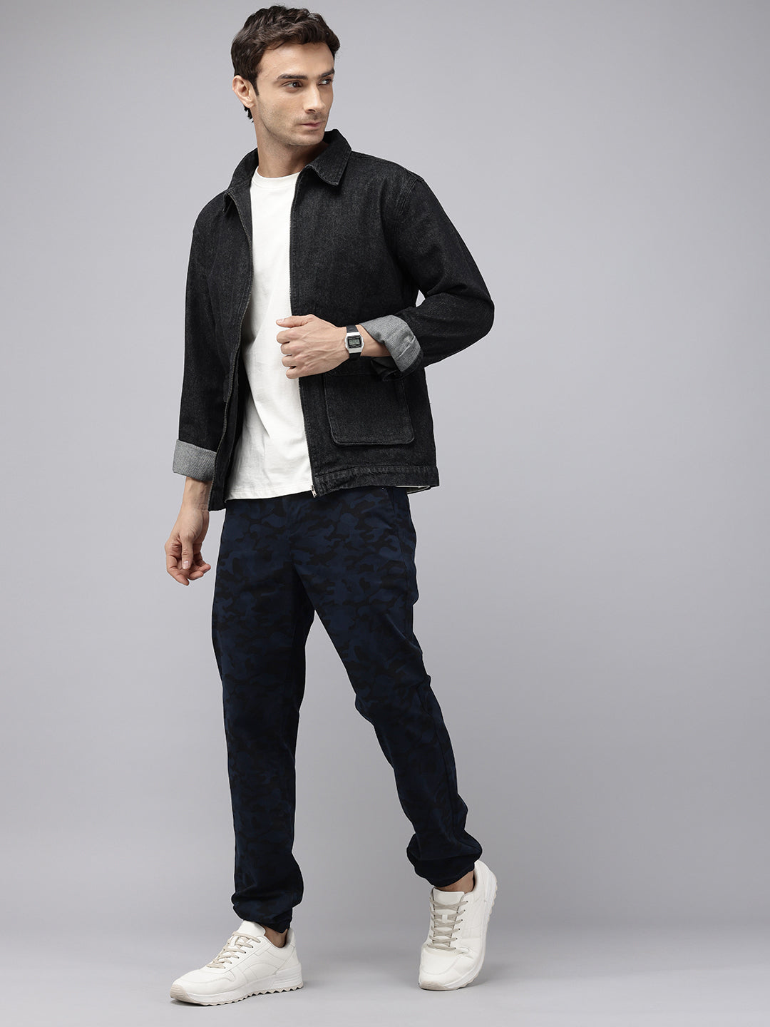 Men's Navy Blue Cotton Bahamas Joggers Fit Camouflage Printed 4 Pocket Jogger Trouser