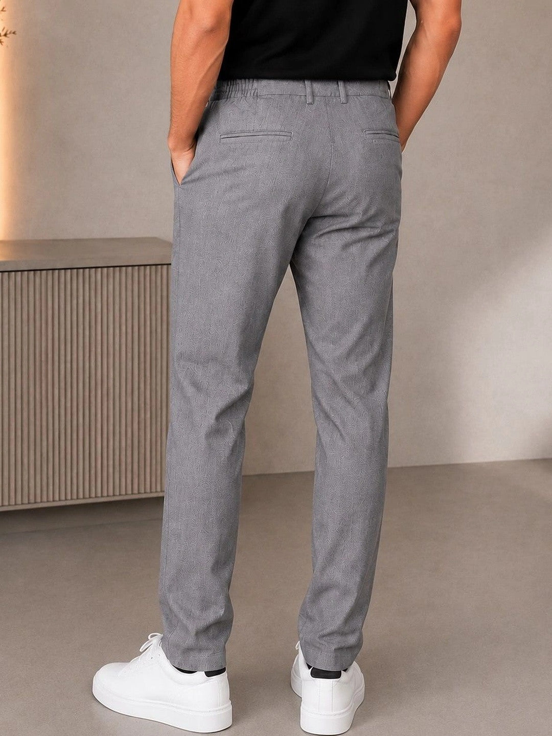 GENIPS Men's Relaxed Fit Cotton Trousers - Mid-Rise 4 Pocket Casual Pants