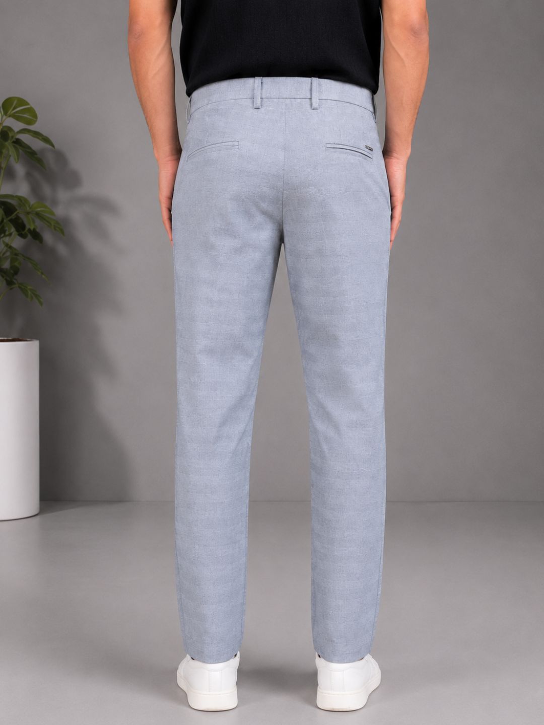 GENIPS Men's Checked Relaxed Fit Cotton Trousers - Mid-Rise 4 Pocket Pants