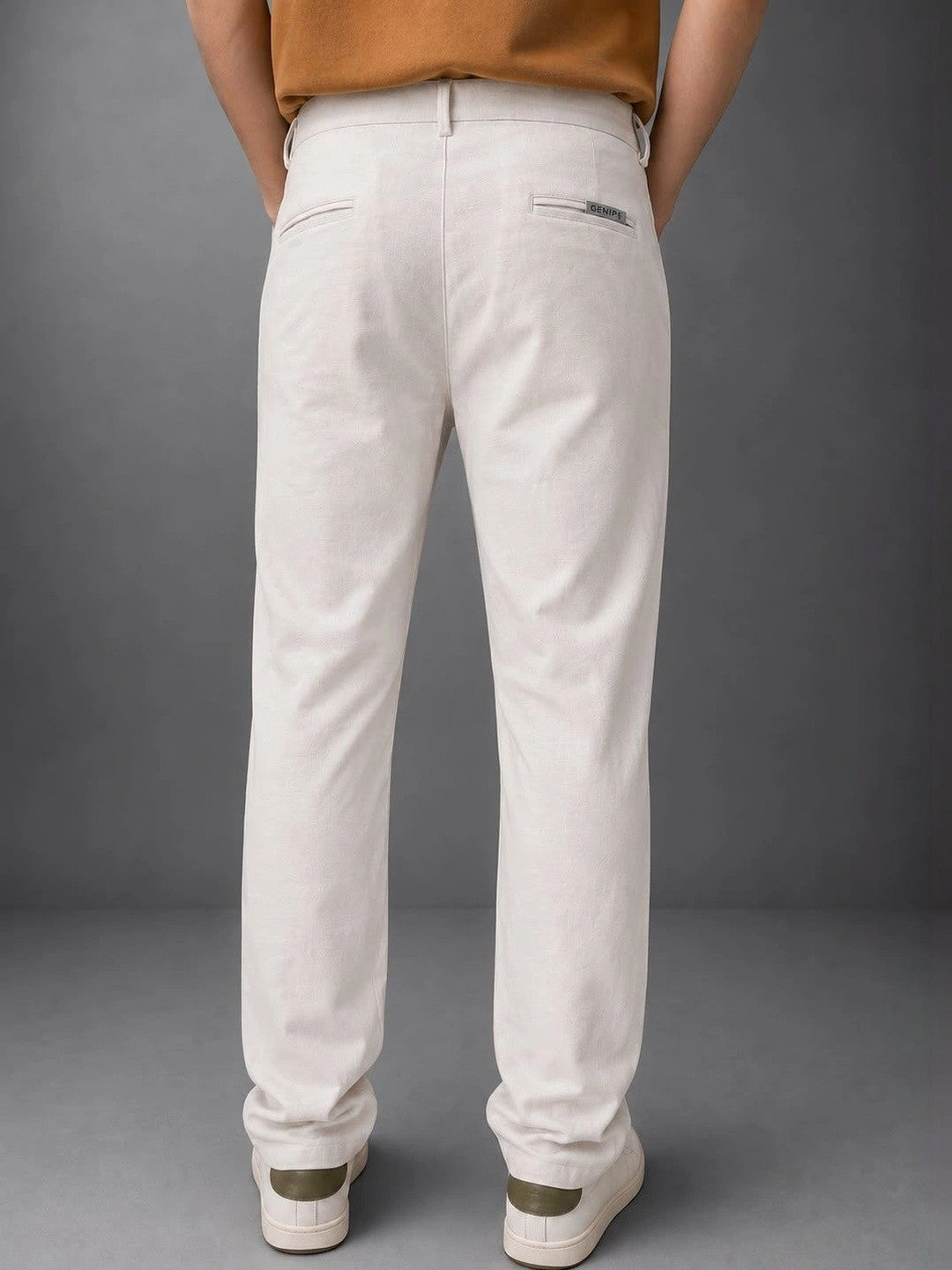 GENIPS Men's Relaxed Fit Cotton Trousers - Mid-Rise 4 Pocket Casual Pants
