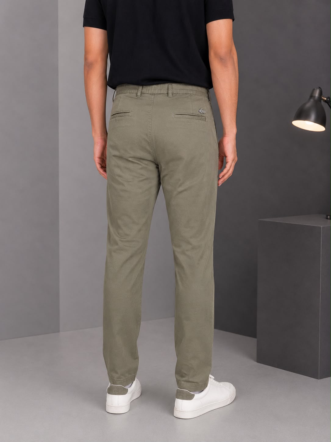 GENIPS Men's Elasticated Relaxed Fit Cotton Trousers - Mid-Rise 4 Pocket Travel Pants
