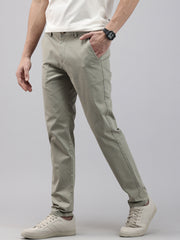 Men Mint Cotton Stretchable Caribbean Fit Mid-Rise Solid Casual Trousers