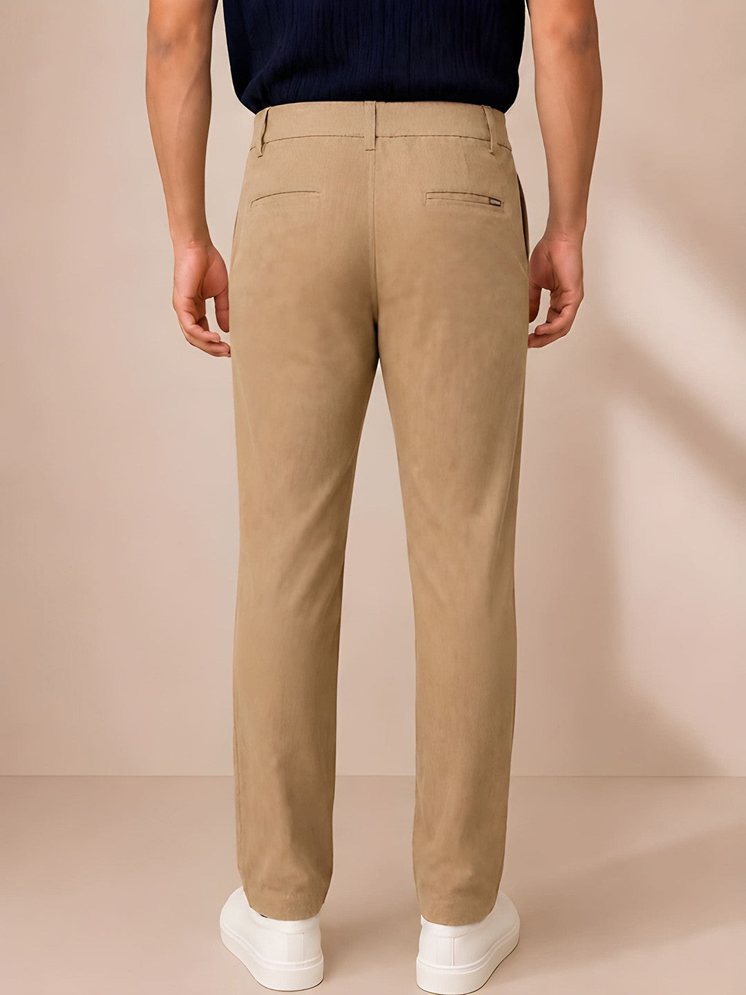 GENIPS Men's Relaxed Fit Cotton Trousers - Mid-Rise 4 Pocket Casual Pants