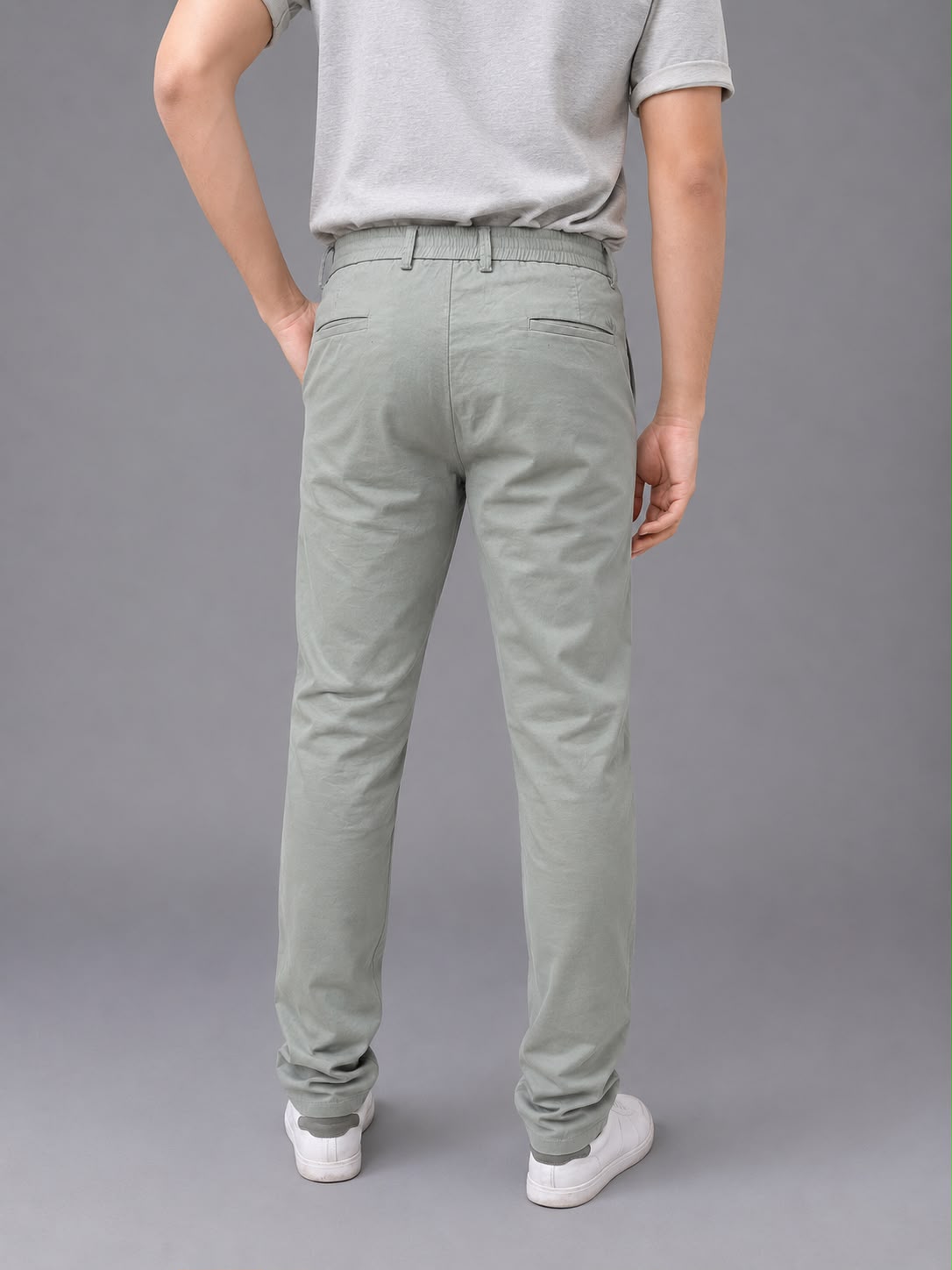 GENIPS Men's Elasticated Relaxed Fit Cotton Trousers - Mid-Rise 4 Pocket Travel Pants