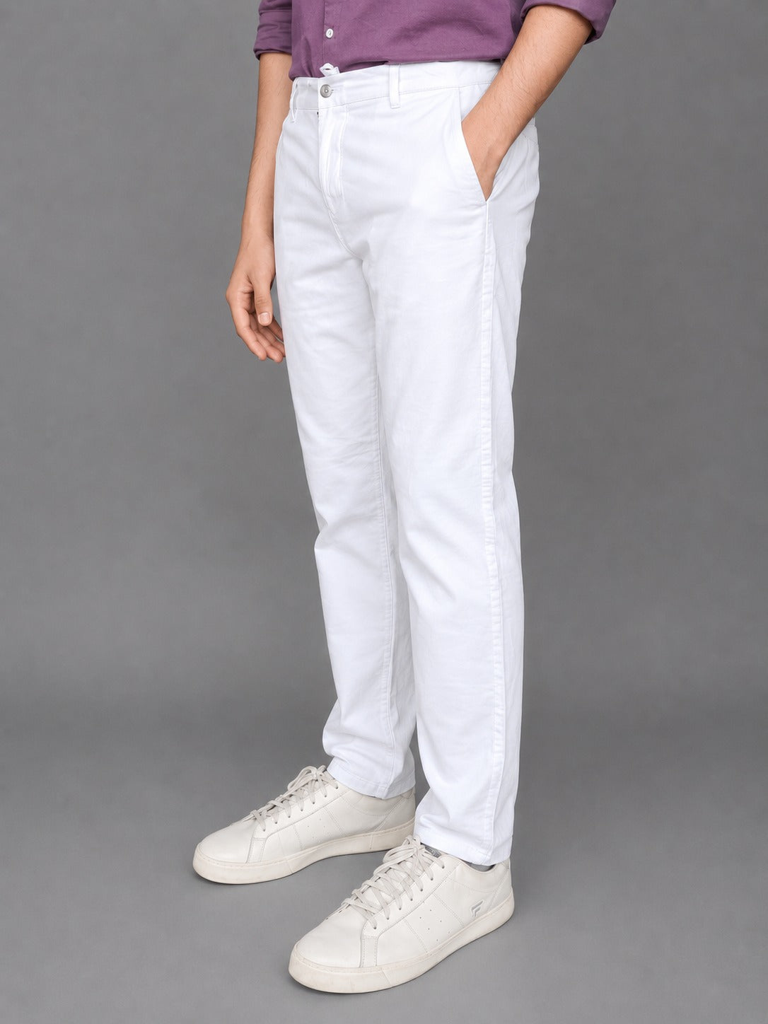 GENIPS Men's Elasticated Relaxed Fit Cotton Trousers - Mid-Rise 4 Pocket Travel Pants