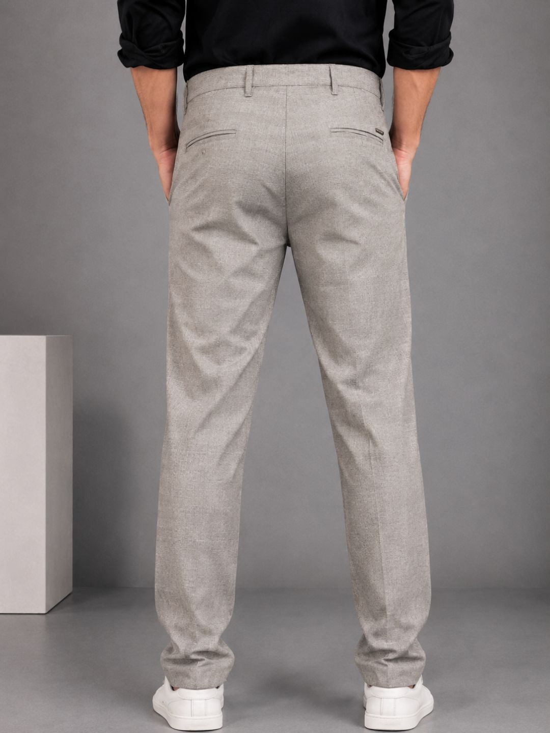GENIPS Men's Checked Relaxed Fit Cotton Trousers - Mid-Rise 4 Pocket Pants