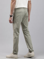 Men Mint Cotton Stretchable Caribbean Fit Mid-Rise Solid Casual Trousers