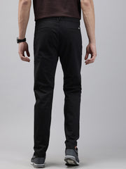 Men Black Cotton Stretchable Caribbean Fit Mid-Rise Solid Casual Trousers