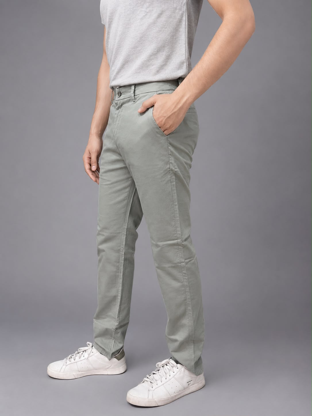 GENIPS Men's Elasticated Relaxed Fit Cotton Trousers - Mid-Rise 4 Pocket Travel Pants