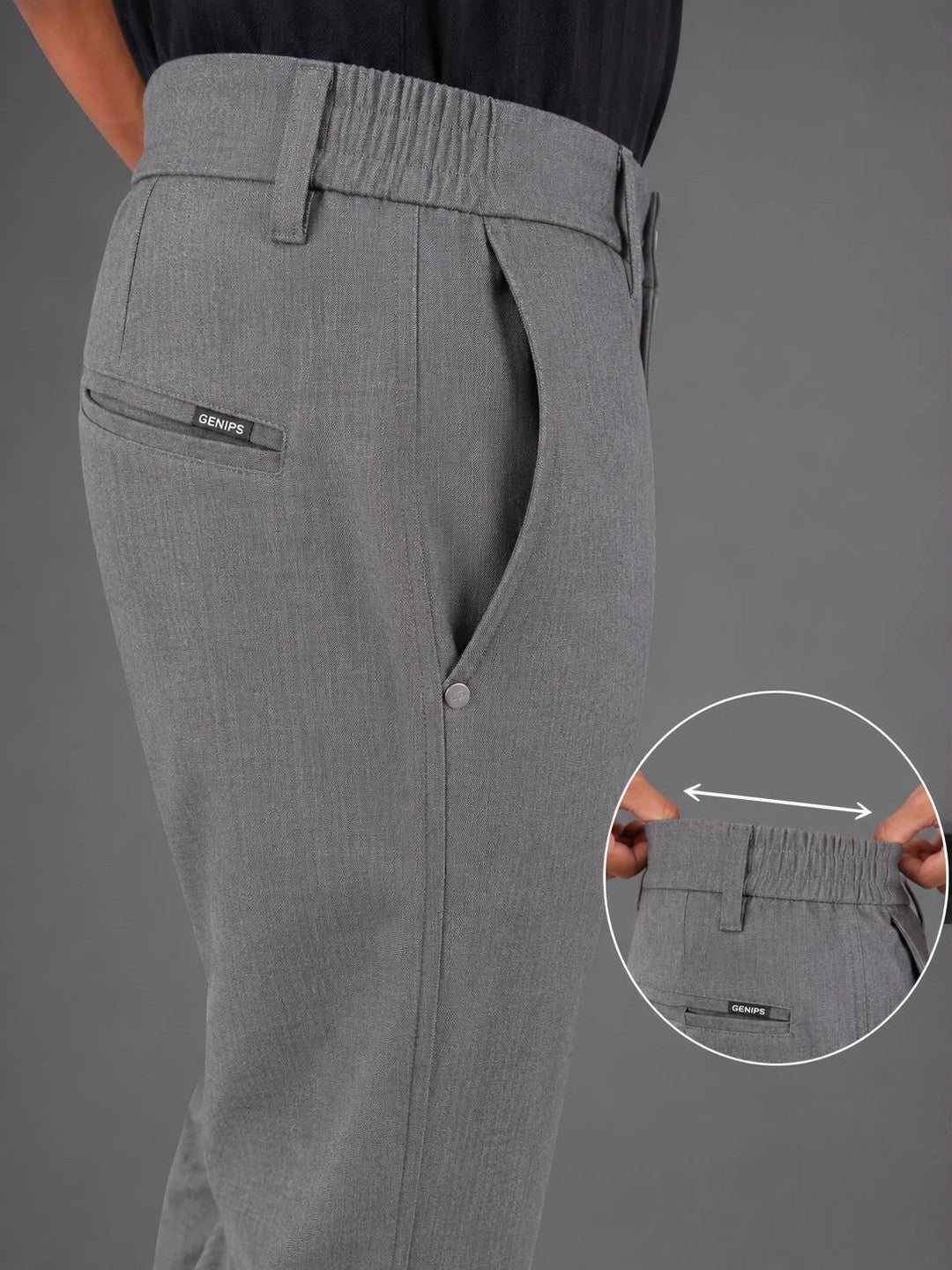 GENIPS Men's Relaxed Fit Cotton Trousers - Mid-Rise 4 Pocket Casual Pants