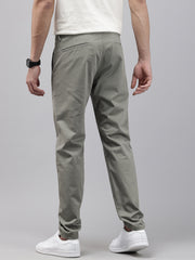 Men Grey Cotton Stretchable Caribbean Fit Mid-Rise Solid Casual Trousers