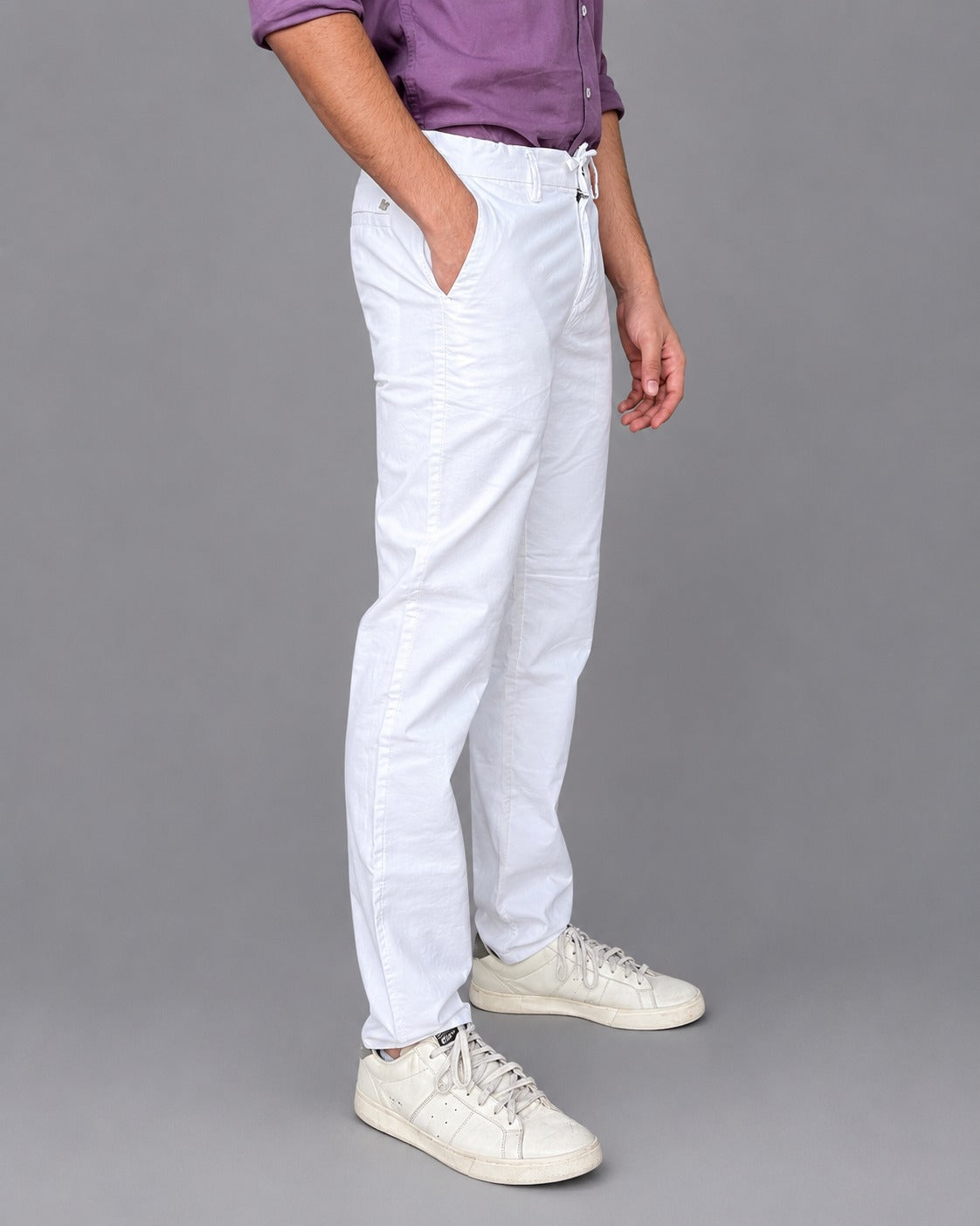 GENIPS Men's Elasticated Relaxed Fit Cotton Trousers - Mid-Rise 4 Pocket Travel Pants
