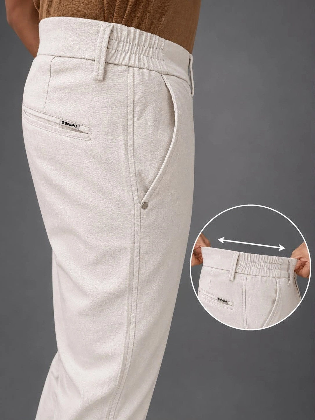 GENIPS Men's Relaxed Fit Cotton Trousers - Mid-Rise 4 Pocket Casual Pants