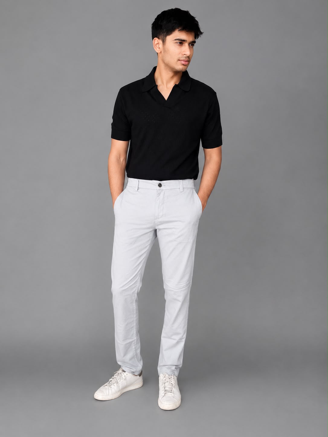 GENIPS Men's Elasticated Relaxed Fit Cotton Trousers - Mid-Rise 4 Pocket Travel Pants