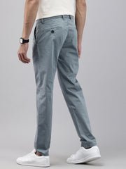 Blue Slim Fit Cotton Casual Trousers with 5 Pockets