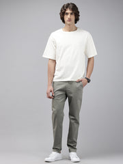 Men Grey Cotton Stretchable Caribbean Fit Mid-Rise Solid Casual Trousers