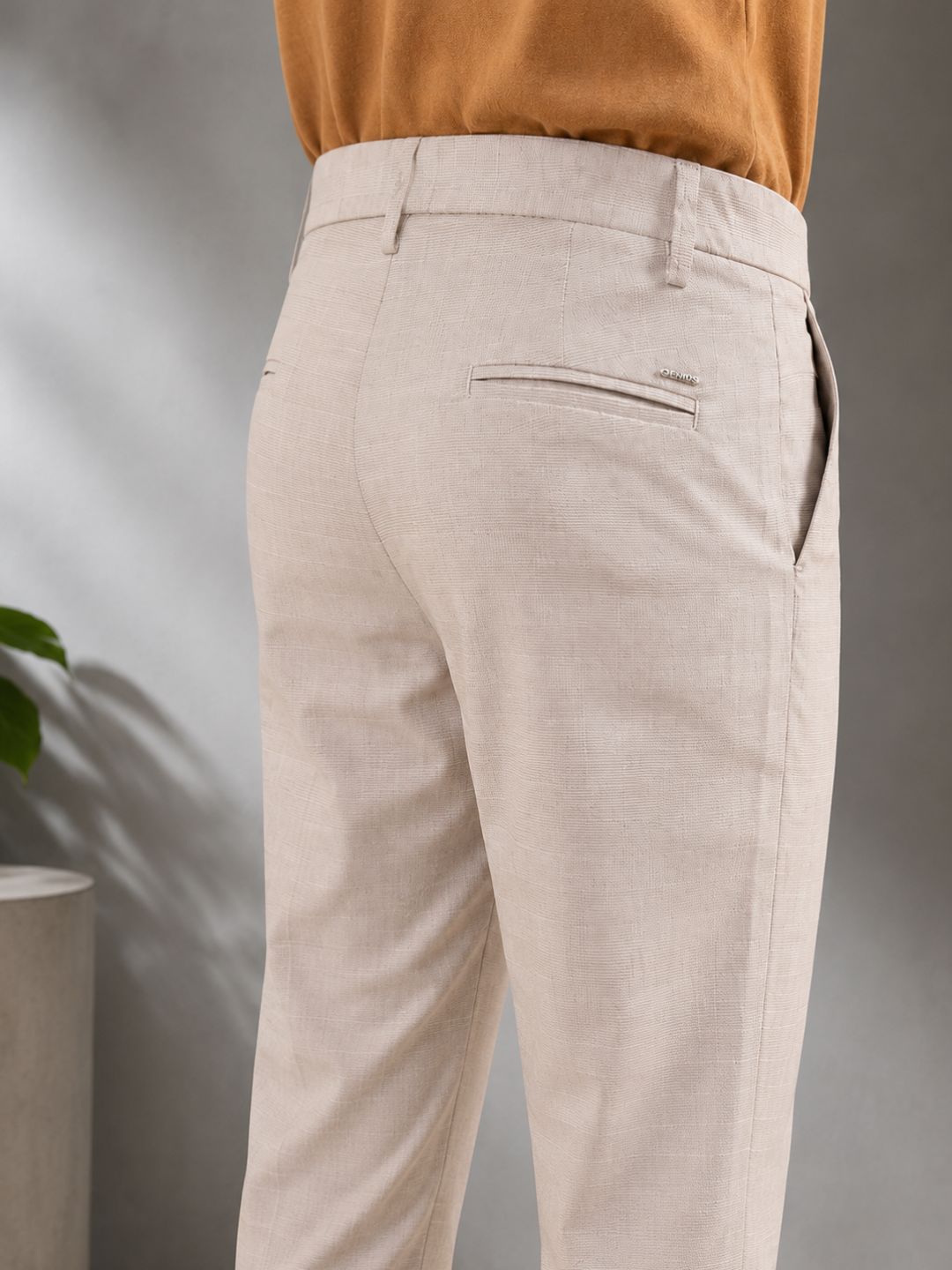 GENIPS Men's Checked Relaxed Fit Cotton Trousers - Mid-Rise 4 Pocket Pants