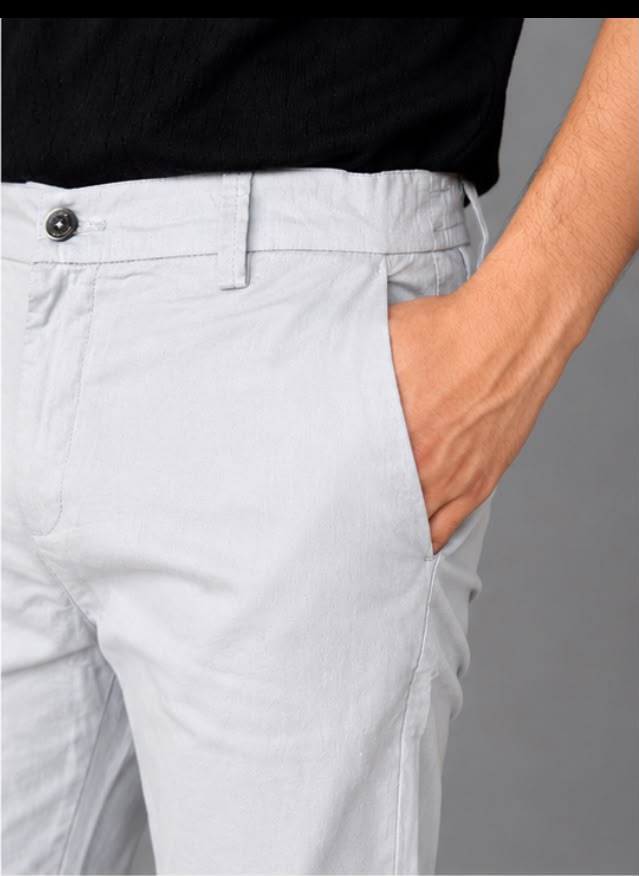 GENIPS Men's Elasticated Relaxed Fit Cotton Trousers - Mid-Rise 4 Pocket Travel Pants