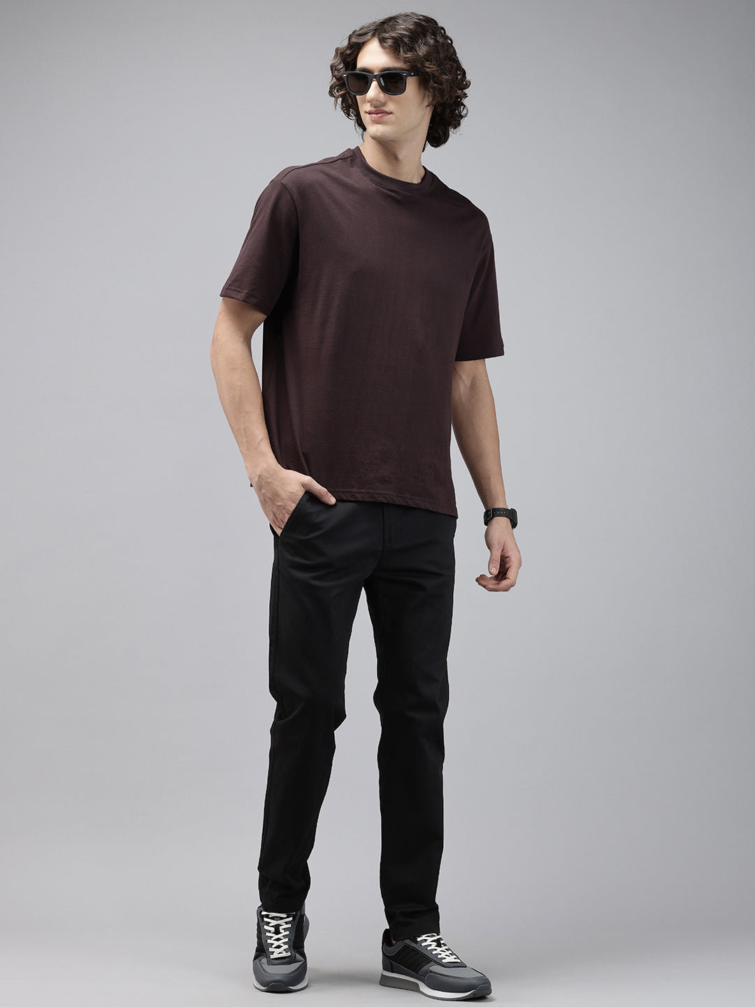 Men Black Cotton Stretchable Caribbean Fit Mid-Rise Solid Casual Trousers