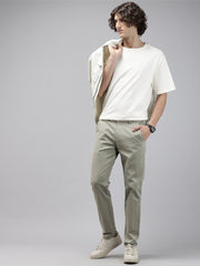 Men Mint Cotton Stretchable Caribbean Fit Mid-Rise Solid Casual Trousers