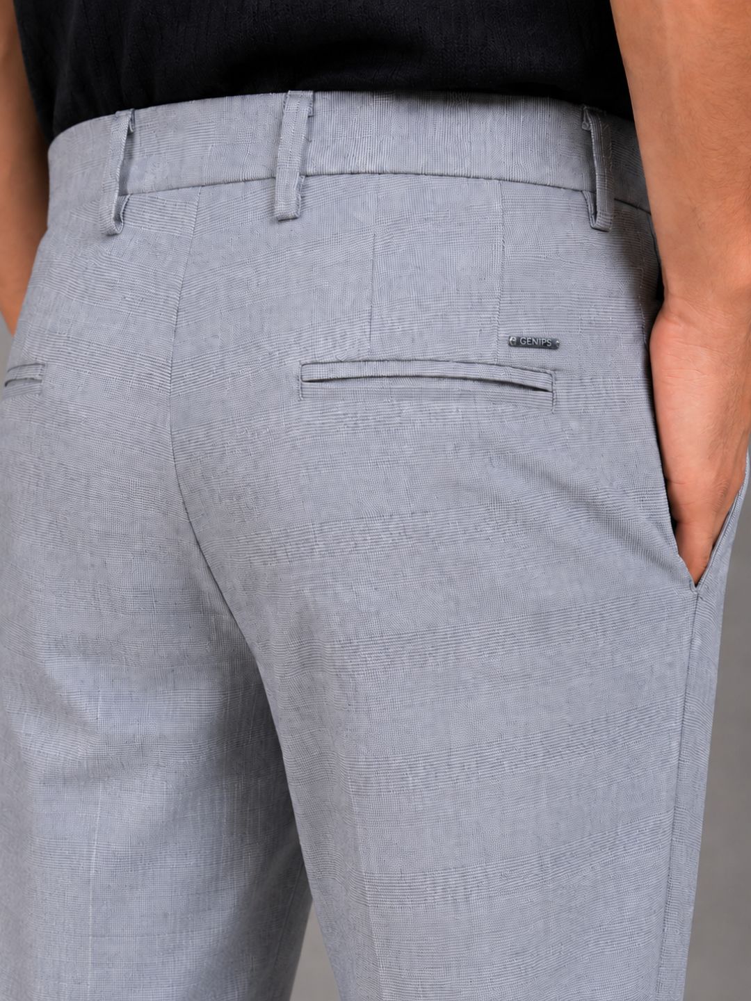 GENIPS Men's Checked Relaxed Fit Cotton Trousers - Mid-Rise 4 Pocket Pants