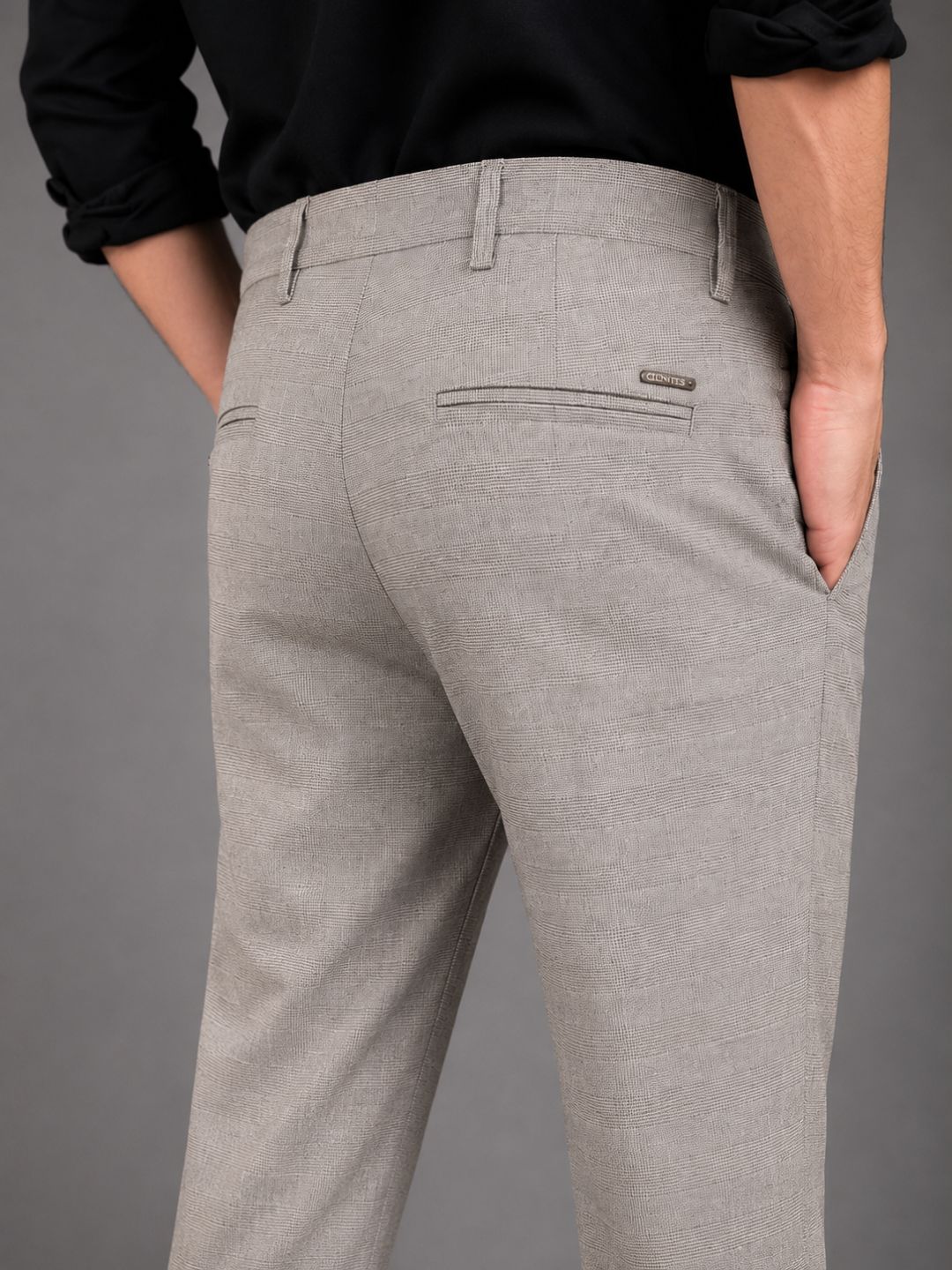 GENIPS Men's Checked Relaxed Fit Cotton Trousers - Mid-Rise 4 Pocket Pants