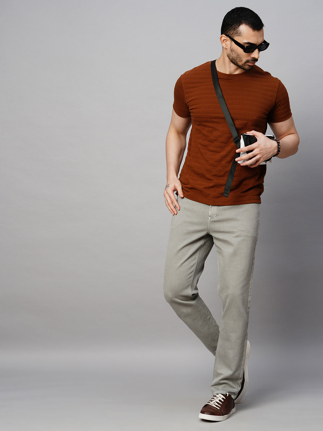 Genips Men's Slim Fit Cotton Stretch Casual 5 Pocket Trouser Cement Color