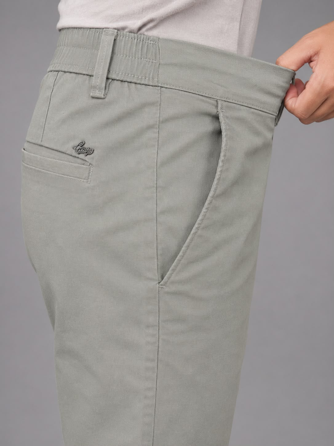 GENIPS Men's Elasticated Relaxed Fit Cotton Trousers - Mid-Rise 4 Pocket Travel Pants