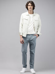Blue Slim Fit Cotton Casual Trousers with 5 Pockets