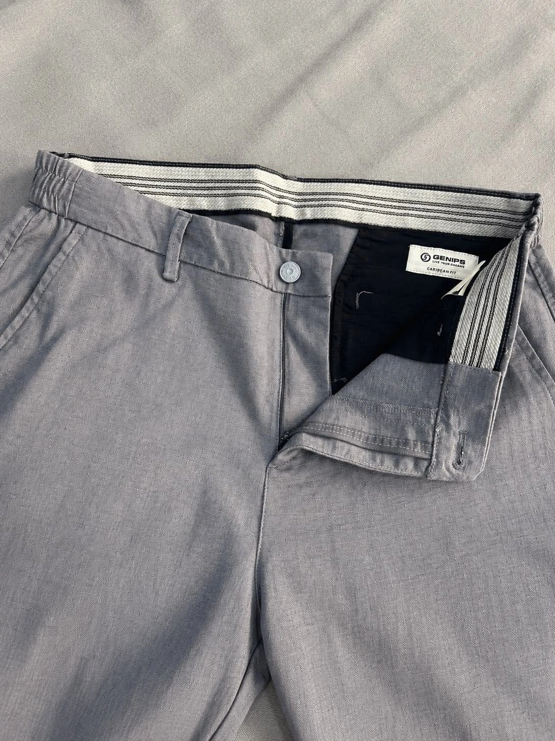 GENIPS Men's Relaxed Fit Cotton Trousers - Mid-Rise 4 Pocket Casual Pants