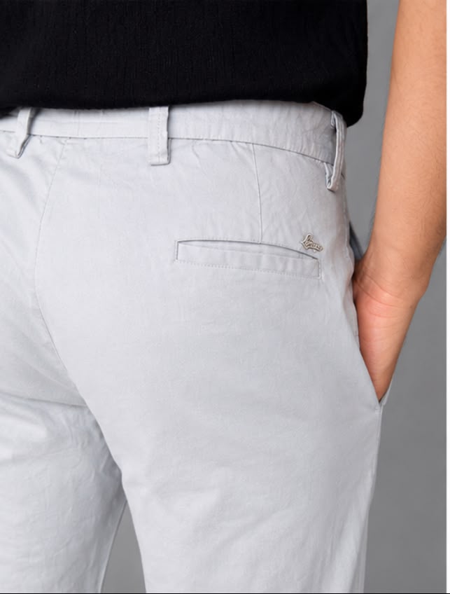 GENIPS Men's Elasticated Relaxed Fit Cotton Trousers - Mid-Rise 4 Pocket Travel Pants