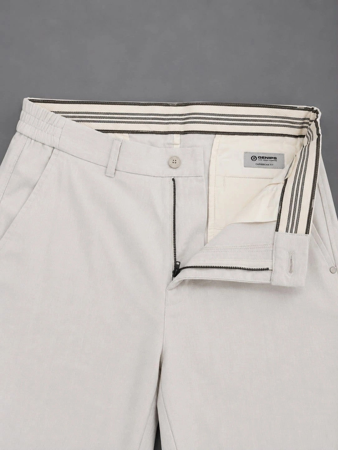 GENIPS Men's Relaxed Fit Cotton Trousers - Mid-Rise 4 Pocket Casual Pants
