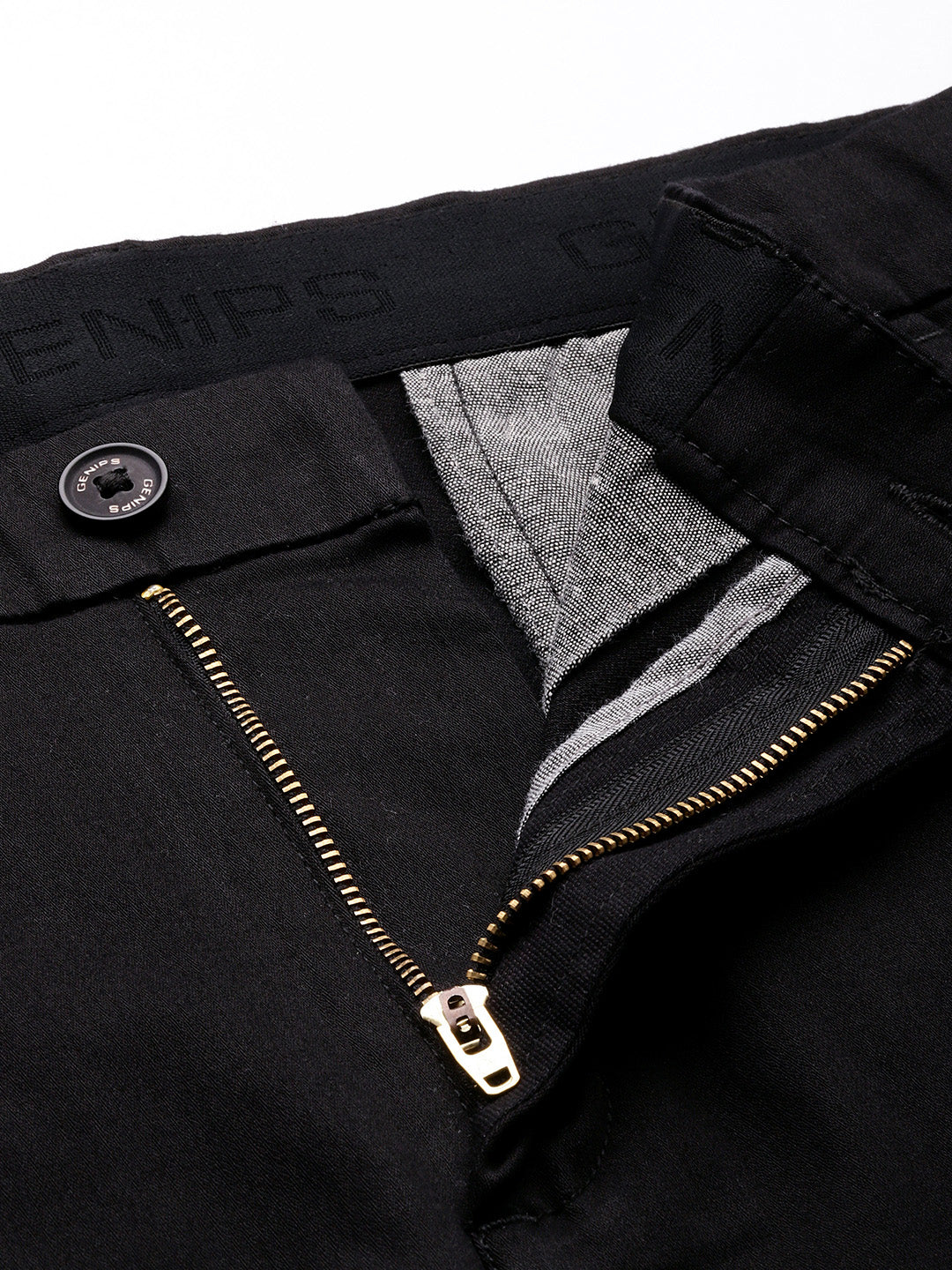 Men Black Cotton Stretchable Caribbean Fit Mid-Rise Solid Casual Trousers