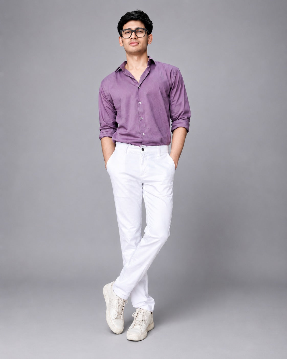 GENIPS Men's Elasticated Relaxed Fit Cotton Trousers - Mid-Rise 4 Pocket Travel Pants
