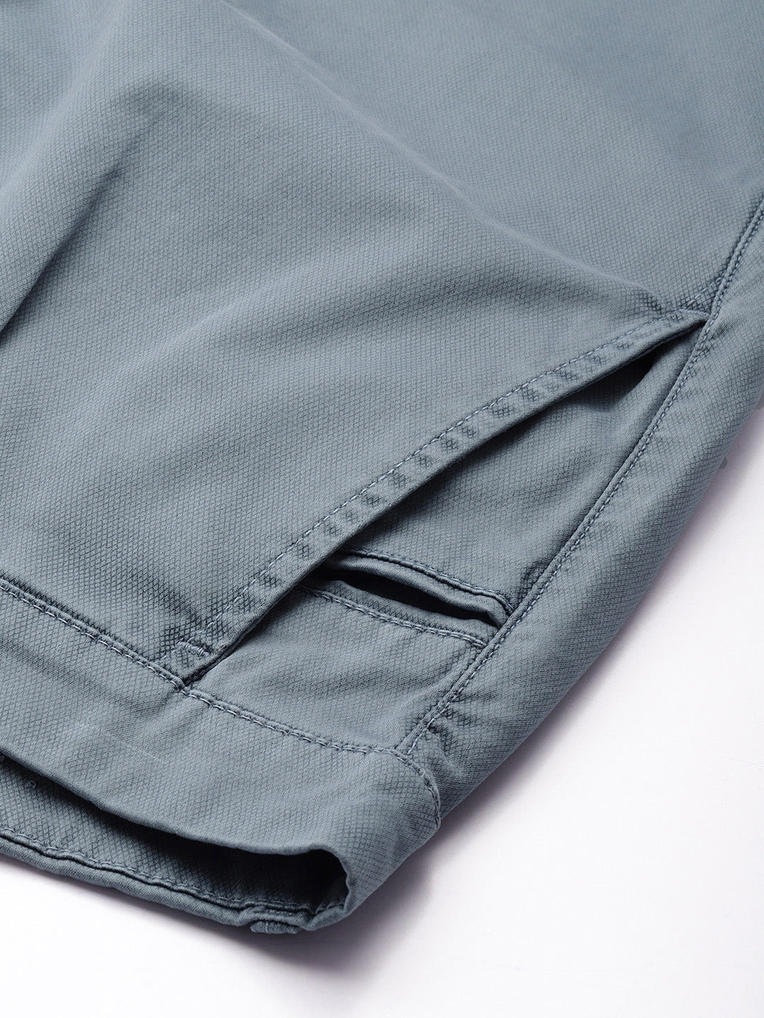 Blue Slim Fit Cotton Casual Trousers with 5 Pockets